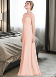 Yaretzi A-Line Scoop Neck Floor-Length Chiffon Lace Bridesmaid Dress With Beading Bow(s) STAP0013229