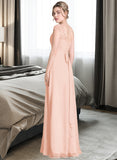 Yaretzi A-Line Scoop Neck Floor-Length Chiffon Lace Bridesmaid Dress With Beading Bow(s) STAP0013229