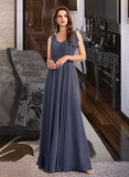 Dana A-Line V-neck Floor-Length Bridesmaid Dress With Ruffle STAP0013230