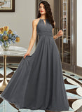 Kira A-Line Halter Floor-Length Chiffon Bridesmaid Dress With Ruffle Beading Sequins STAP0013232