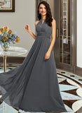 Kira A-Line Halter Floor-Length Chiffon Bridesmaid Dress With Ruffle Beading Sequins STAP0013232