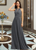 Kira A-Line Halter Floor-Length Chiffon Bridesmaid Dress With Ruffle Beading Sequins STAP0013232