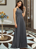 Kira A-Line Halter Floor-Length Chiffon Bridesmaid Dress With Ruffle Beading Sequins STAP0013232