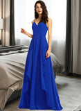 Kinley A-Line V-neck Floor-Length Bridesmaid Dress With Ruffle STAP0013233