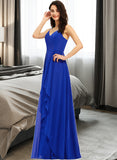 Kinley A-Line V-neck Floor-Length Bridesmaid Dress With Ruffle STAP0013233