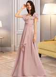 Payten A-Line V-neck Floor-Length Bridesmaid Dress With Ruffle Split Front STAP0013234