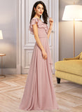 Payten A-Line V-neck Floor-Length Bridesmaid Dress With Ruffle Split Front STAP0013234