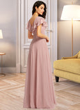 Payten A-Line V-neck Floor-Length Bridesmaid Dress With Ruffle Split Front STAP0013234