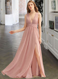 Janelle A-LineV-neckFloor-LengthChiffonBridesmaidDressWithSplitFront#251361 STAP0013235