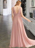 Janelle A-LineV-neckFloor-LengthChiffonBridesmaidDressWithSplitFront#251361 STAP0013235