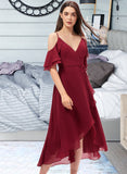 Rowan A-Line V-neck Asymmetrical Chiffon Bridesmaid Dress With Cascading Ruffles STAP0013236