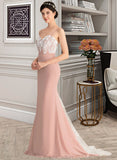 Shyanne Trumpet/Mermaid Sweetheart Sweep Train Chiffon Lace Bridesmaid Dress STAP0013237