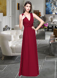 Leslie A-line V-Neck Floor-Length Chiffon Bridesmaid Dress With Ruffle STAP0013240