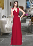 Leslie A-line V-Neck Floor-Length Chiffon Bridesmaid Dress With Ruffle STAP0013240