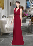 Leslie A-line V-Neck Floor-Length Chiffon Bridesmaid Dress With Ruffle STAP0013240