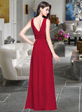 Leslie A-line V-Neck Floor-Length Chiffon Bridesmaid Dress With Ruffle STAP0013240