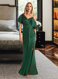 Camila Sheath/Column V-neck Floor-Length Bridesmaid Dress With Split Front STAP0013241