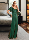 Camila Sheath/Column V-neck Floor-Length Bridesmaid Dress With Split Front STAP0013241