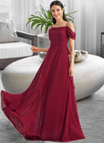 Gracelyn A-Line Square Neckline Floor-Length Bridesmaid Dress With Bow(s) STAP0013242