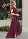 Wendy A-Line V-neck Asymmetrical Bridesmaid Dress With Lace Cascading Ruffles STAP0013243