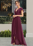 Wendy A-Line V-neck Asymmetrical Bridesmaid Dress With Lace Cascading Ruffles STAP0013243