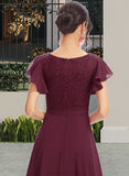 Wendy A-Line V-neck Asymmetrical Bridesmaid Dress With Lace Cascading Ruffles STAP0013243