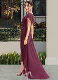 Wendy A-Line V-neck Asymmetrical Bridesmaid Dress With Lace Cascading Ruffles STAP0013243