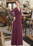 Vanessa A-Line V-neck Floor-Length Bridesmaid Dress With Split Front STAP0013244