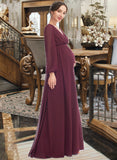 Vanessa A-Line V-neck Floor-Length Bridesmaid Dress With Split Front STAP0013244