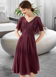 Teresa A-Line V-neck Knee-Length Chiffon Lace Bridesmaid Dress With Sequins STAP0013246