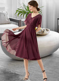 Teresa A-Line V-neck Knee-Length Chiffon Lace Bridesmaid Dress With Sequins STAP0013246