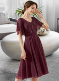 Teresa A-Line V-neck Knee-Length Chiffon Lace Bridesmaid Dress With Sequins STAP0013246