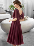 Teresa A-Line V-neck Knee-Length Chiffon Lace Bridesmaid Dress With Sequins STAP0013246