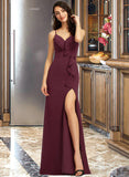 Jaylyn Sheath/Column V-neck Floor-Length Bridesmaid Dress With Ruffle Split Front STAP0013247