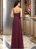 Jaylyn Sheath/Column V-neck Floor-Length Bridesmaid Dress With Ruffle Split Front STAP0013247