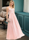 Magdalena A-Line Sweetheart Floor-Length Chiffon Lace Bridesmaid Dress STAP0013248