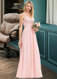 Magdalena A-Line Sweetheart Floor-Length Chiffon Lace Bridesmaid Dress STAP0013248