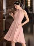 Kaleigh A-Line Scoop Neck Knee-Length Chiffon Bridesmaid Dress With Lace Pockets STAP0013249