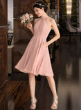 Kaleigh A-Line Scoop Neck Knee-Length Chiffon Bridesmaid Dress With Lace Pockets STAP0013249