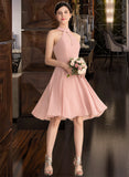 Kaleigh A-Line Scoop Neck Knee-Length Chiffon Bridesmaid Dress With Lace Pockets STAP0013249