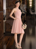 Kaleigh A-Line Scoop Neck Knee-Length Chiffon Bridesmaid Dress With Lace Pockets STAP0013249