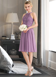 Elvira A-Line Scoop Neck Knee-Length Chiffon Lace Bridesmaid Dress STAP0013250