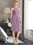 Elvira A-Line Scoop Neck Knee-Length Chiffon Lace Bridesmaid Dress STAP0013250