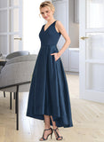 Genesis Ball-Gown/Princess V-neck Asymmetrical Satin Bridesmaid Dress With Pockets STAP0013251