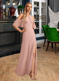 Uerica Sheath/Column High Neck Floor-Length Bridesmaid Dress With Split Front STAP0013254