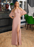 Uerica Sheath/Column High Neck Floor-Length Bridesmaid Dress With Split Front STAP0013254