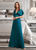 Silvia A-Line V-neck Floor-Length Bridesmaid Dress STAP0013255