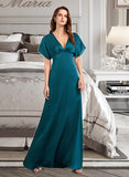 Silvia A-Line V-neck Floor-Length Bridesmaid Dress STAP0013255