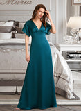 Silvia A-Line V-neck Floor-Length Bridesmaid Dress STAP0013255