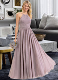 Lois Empire Halter Floor-Length Chiffon Bridesmaid Dress With Ruffle Bow(s) STAP0013258